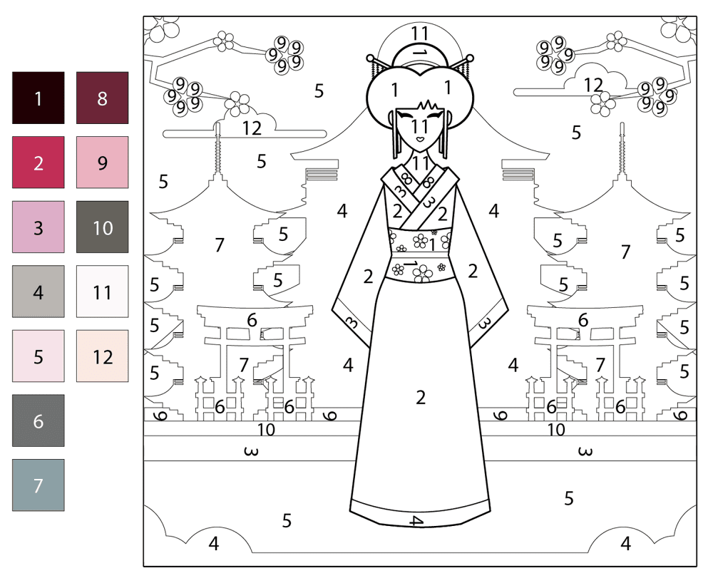 Geisha 2 Color By Number Coloring Page Md Coloring Page — Free Printable — free printable coloring page